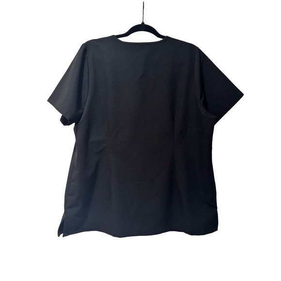 Mandala Scrub Top Women XL Black Nurse V-Neck Short Sleeve Pocket - Picture 5 of 7